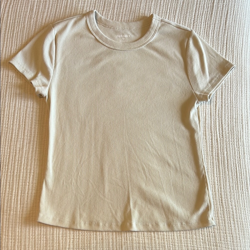 Classic Simple Cream Ribbed T-Shirt / Tee